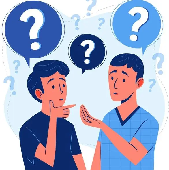 Two people talking and asking questions.