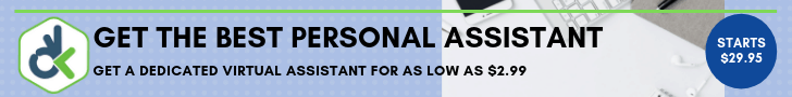 Banner ad that reads: "Get the best personal assistant. Get a dedicated virtual assistant for as low as $2.99. Starts $29.95."
