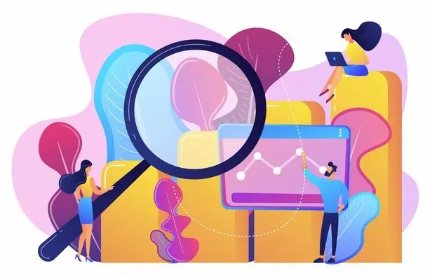 people analyzing performance infographic Three people analyzing performances via statistics.