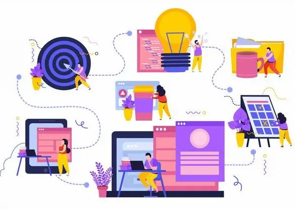 people working in a company infographic Different people working in different departments.