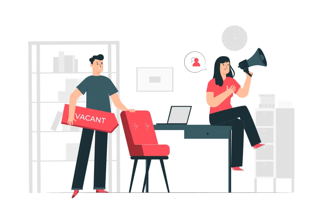 Digital Illustration of a talent acquisition team announcing vacancies.